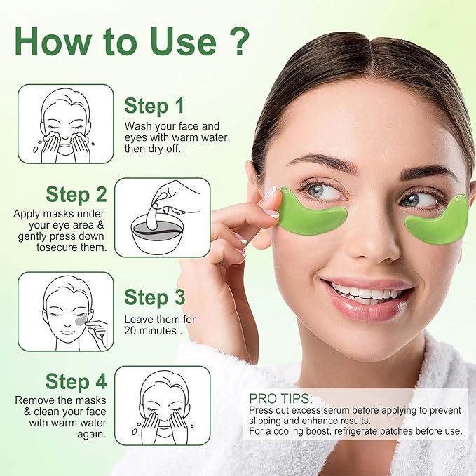 LAVONE Eye Mask - 30 Pairs Aloe Under Eye Patches Skin Care Products - Eye Masks Skincare for Dark Circles and Puffiness, Reduce Wrinkles, Eye Bags and Fine Lines, for Women and Man - Green