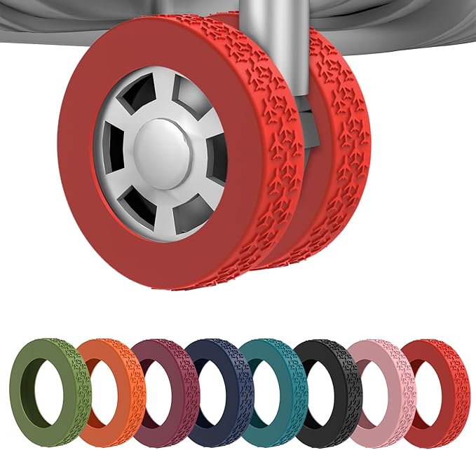 8 Pack Luggage Wheel Covers,Silicone Protective Covers for 2-2.4" Suitcases Spinner Wheel,Upgraded Wear-Resistant, Silent, Shock Absorption Luggage Accessories for Carry-On Travel(Red)