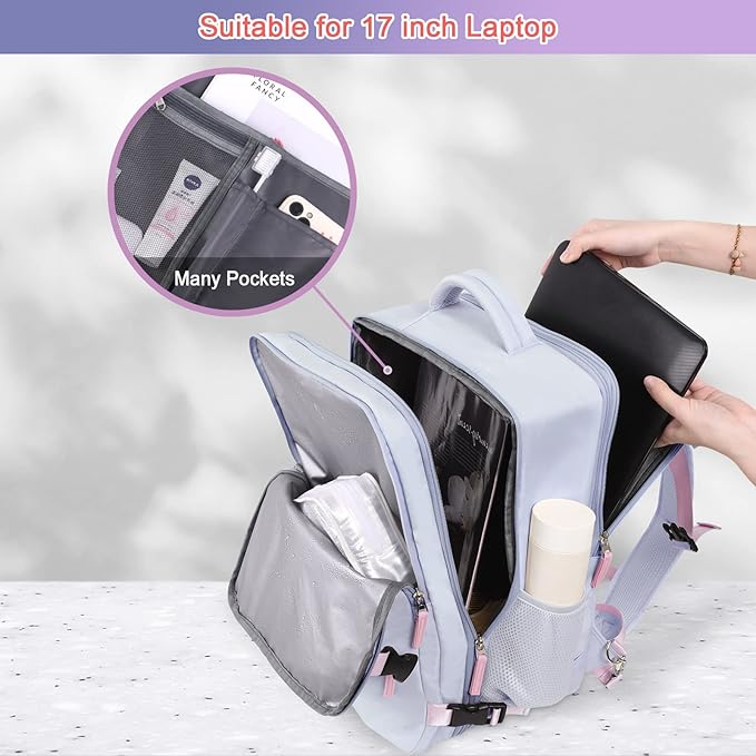 Carry on Backpack, Waterproof 17 Inch Laptop Backpack for Women, Flight Approved Backpack for Travel, College, Work
