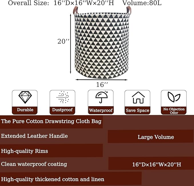 Waterproof Laundry Hamper Collapsible Laundry Basket Leather Handle Laundry Bag Large Clothes Storage Toy Organization for Bathroom Bedroom Laundryroom College Dorms (Hesan-002)