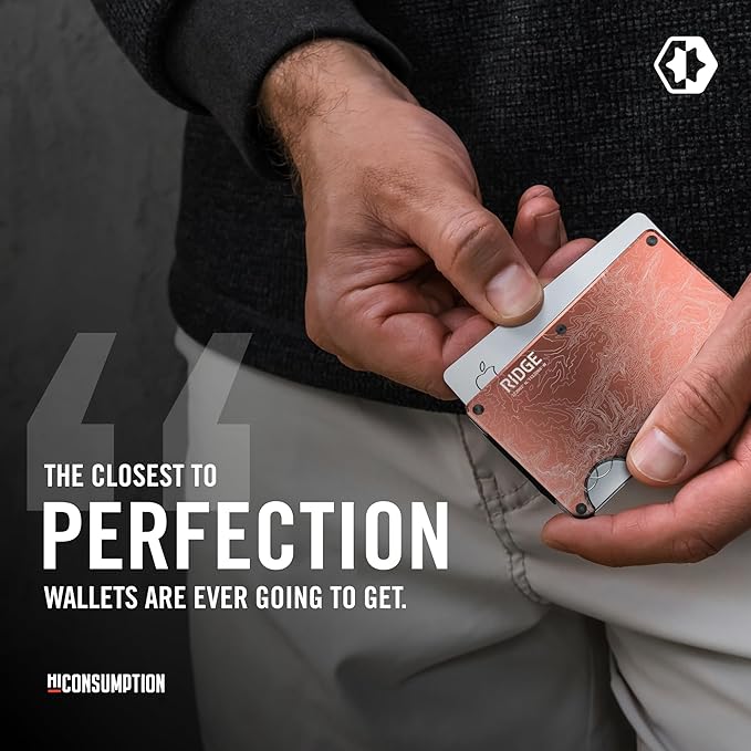 Ridge Wallet for Men - Slim Minimalist Compact Wallet and Card Holder, RFID Protected Front Pocket Wallets for Men with Integrated Cash Strap