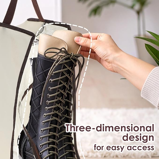 Portable Boots Storage Bag, Beige Dust Proof Boots Protector Carry Bag with Handle Shoe Dust Organizer Packing for Travel and Daily Use(Large)