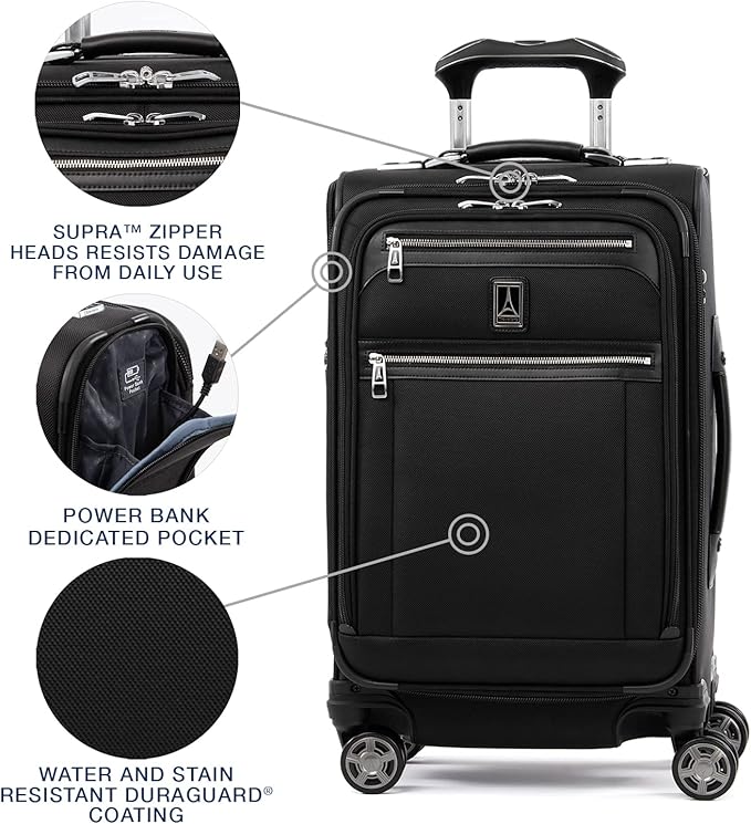 Travelpro Platinum Elite Softside Expandable Carry on Luggage, 8 Wheel Spinner Suitcase, USB Port, Suiter, Men and Women, Shadow Black, Carry On 21-Inch
