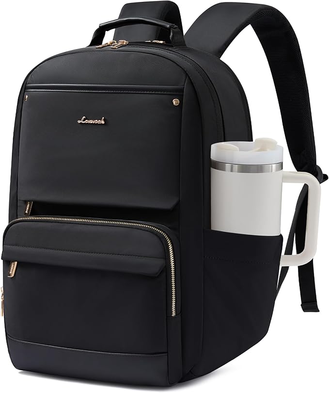 LOVEVOOK Laptop Backpack for Women with Large Capacity Cup Pocket, 15.6 inch Work Purse Travel Bag for Teacher Nurse, Waterproof Computer Business Back Pack, Cute Bookbag for School College, Black