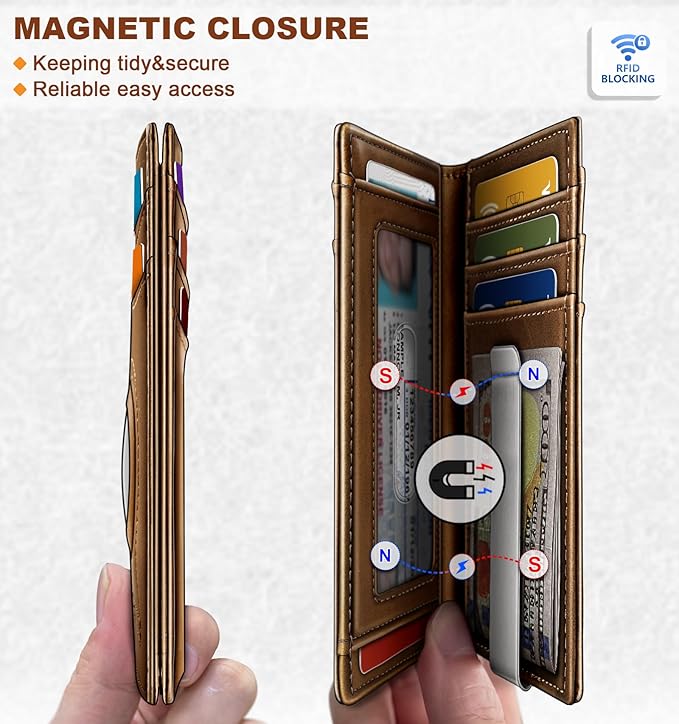 BULLIANT Men Airtag Wallet,Slim Wallet Money Clip Card Holder Magnetic Closure 12 Cards in Front Pocket RFID Blocking