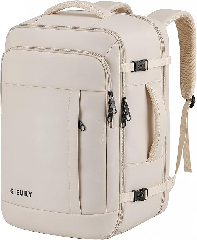 Travel Backpack, Extra Large 50L Expandable Backpack for Men Women, Carry On Backpack For Airplanes, Travel Essentials Luggage Suitcase Daypack Travel Gift Weekender Bag, Beige