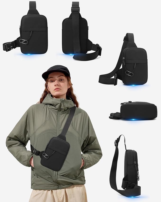 Peicees Small Anti-theft Sling Bag for Men Women Waterproof Mini Crossbody Backpack Chest Bag Travel Passport Phone Holder, Black