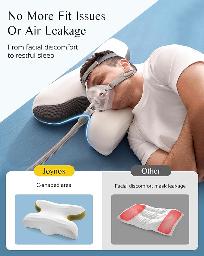 CPAP Pillow for Larger-Framed Men, Ergonomic Memory Foam Bed Pillow to Reduce Air Leaks, Facial Pressure, Height Adjustable for Side Back Stomach Sleepers, 23.6"x15.74"x5.11"/5.9"