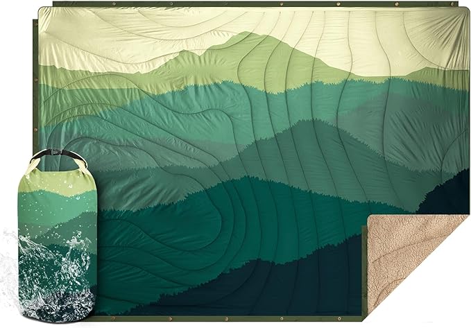 Outdoor Camping Blanket - Puffy Camping Blanket Packable,Sherpa Fleece Warm Blanket for Camping, Outdoors, Travel, Stadium, Festivals, Beach, Hammock 56"x 78" Machine Washable, DWR, Lightweight