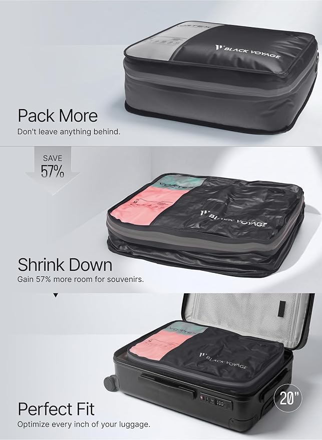 Black Voyage Reusable Vacuum Compression Travel Bag for Carry-On Suitcase and Backpack, Recycled IP67 Waterproof Space Saver Vacpack (1-Pack, 21L - No Pump)