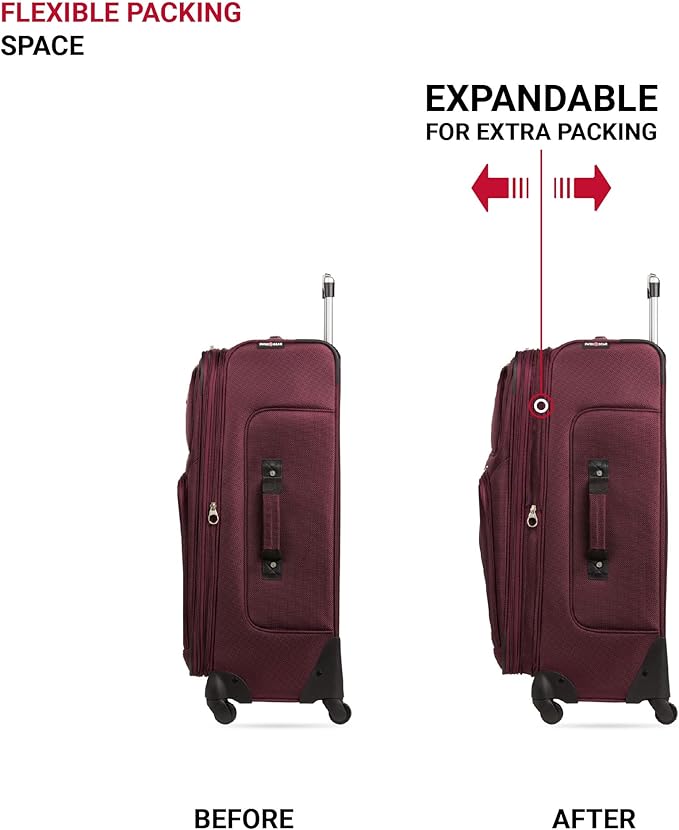 SWISSGEAR Sion Softside Expandable Spinner Luggage Durable Lightweight Travel Suitcase, Merlot, 2-Piece Set (21/29)