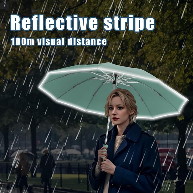 Fogkey Large Windproof Travel Umbrella, Portable Reverse Folding Car Umbrella, Compact Inverted Design with Waterproof Canopy, Automatic, 10 Durable Ribs, 45.6/13 Inch, Fits Backpack