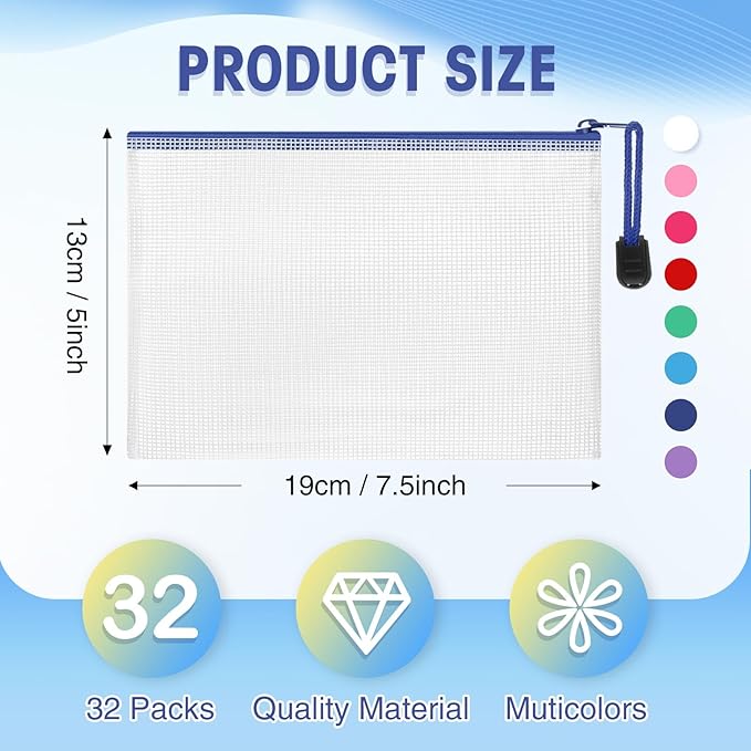 Jetec 32 Pcs Mesh Zipper Bags Toy Storage Bikini Organizer Bag Bolsas Para Guardar Trajes De Bano Waterproof Zipper Reusable Pouch Puzzle Multipurpose for Storage Office(Classic Color,7.5 x 5 Inch)
