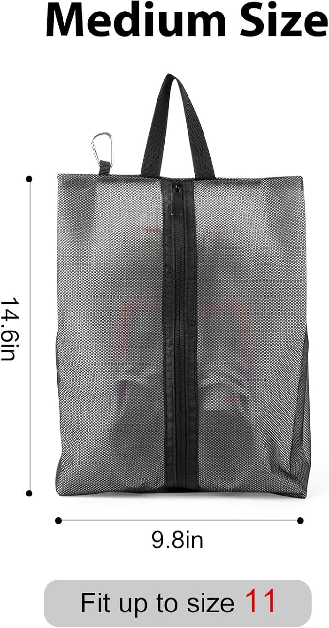 2 Pack Shoe Bags for Travel, Sneaker Bags, Waterproof Travel Shoe Bags with Zipper for Packing, Golf Shoe Dust Bags for Man and Women, Medium, Black