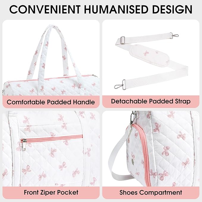 Duffle Bag, Gym Bag for Women, Quilted Duffle Bags, Travel Large Capacity Floral Weekender Bags with Shoe Compartment