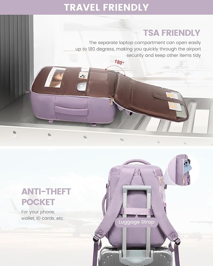 LOVEVOOK Large Travel Backpack for Women, TSA Carry on Backpack for Airplanes, 40L Personal Item Travel Bag fits 17" Laptop, Waterproof Carry on Bag Flight Approved with 4 Packing Cubes