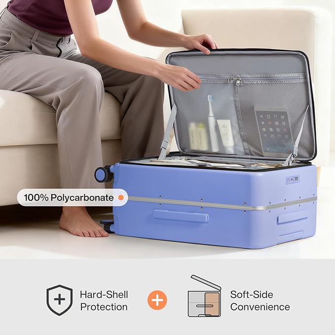 mixi 20 Inch Carry On Luggage 22x14x9 Airline Approved PC Hard Shell Suitcase Top Opening Aluminum Frame Travel Suitcases with Wheels, Lilac Purple