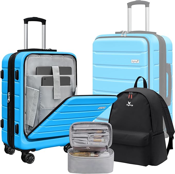 SmileLine 20 inch Carry-On, Lightweight Hardside Suitcase, Expandable Small Suitcase with Front Pocket, Blue