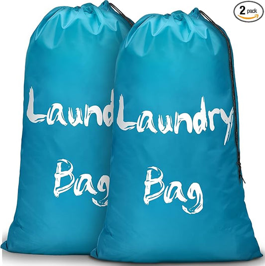 2Pcs XL Travel Laundry Bag for Dirty Clothes, Extra Large Heavy Duty Organizer with Drawstring, Cruise Ship Camping Travel Road Trip Vacation Essentials Must Haves 2024 for Kids Girl (Blue + Blue)