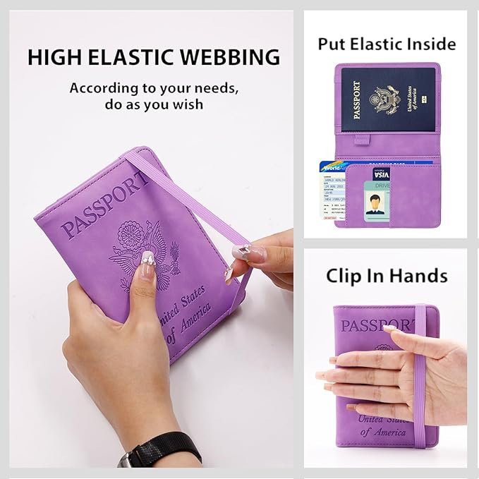 Melsbrinna Premium Leather Passport Holder Covers Case, Waterproof Rfid Blocking Travel Wallet Passport Holder with Pen Holder, Cute Passport Book for Women/Men