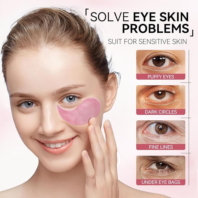 BREYLEE Flamingo Pink Eye Mask–60 Pcs-Puffy Eyes and Dark Circles Treatments–Look Younger and Reduce Wrinkles and Fine Lines Undereye, Improve and Firm eye Skin-Pure Natural Material Extraction