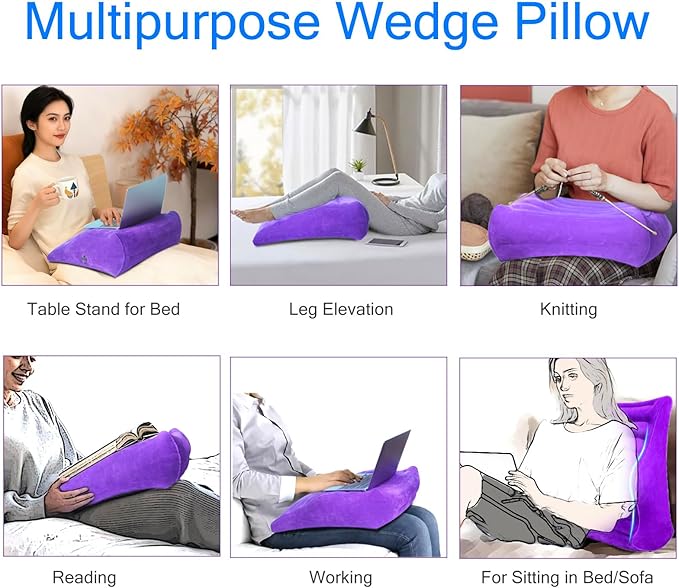 Inflatable Wedge Pillow for Traveling, Lightweight Wedge Pillow for Acid Reflux Relief, Portable Pillow Wedges for Sleeping, Blow Up Travel Pillow for Camping, Back Lumbar Support