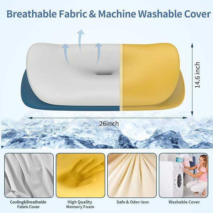 Cervical Neck Pillow - Ergonomic Memory Foam Contour Pillows for Side, Back & Stomach Sleepers, Cervical Pillow for Neck Support Sleeping with Breathable Cover