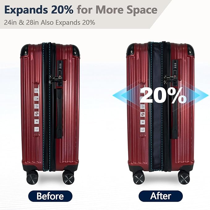 OUZZO 3 Piece Luggage Sets Hardshell Expandable Suitcases Sets with Double Spinner Wheels Lightweight ABS+PC Checked Luggage with TSA Lock for Women Men Family Trips