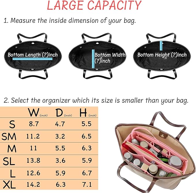 DailyPlus Purse Organizer Insert with Zipper Felt Bag Organizer for Tote Purse Bag Pink Medium