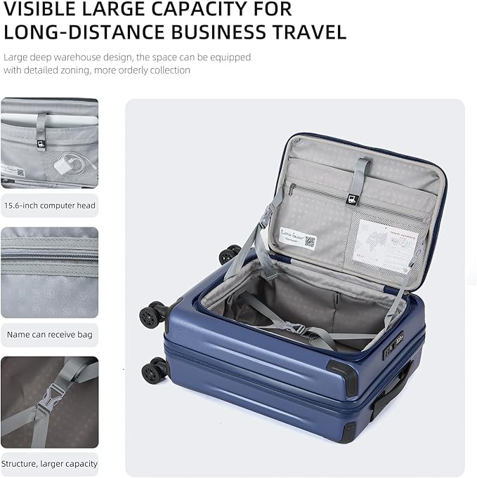 Carry On Luggage, 20Inch & 29 Inch Top Opening Airline Approved ABS+PC Hard Shell Suitcases with Silent Wheels, TSA Lock,Front Pocket and Wet-dry Separated Six-piece Set (Dark Blue, 20Inch & 29 Inch)