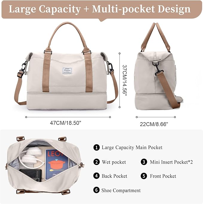 Weekender Bags for Women,Personal Item Travel Bag with Shoes Compartment,Overnight Travel Duffel Bag with Toiletry Bag