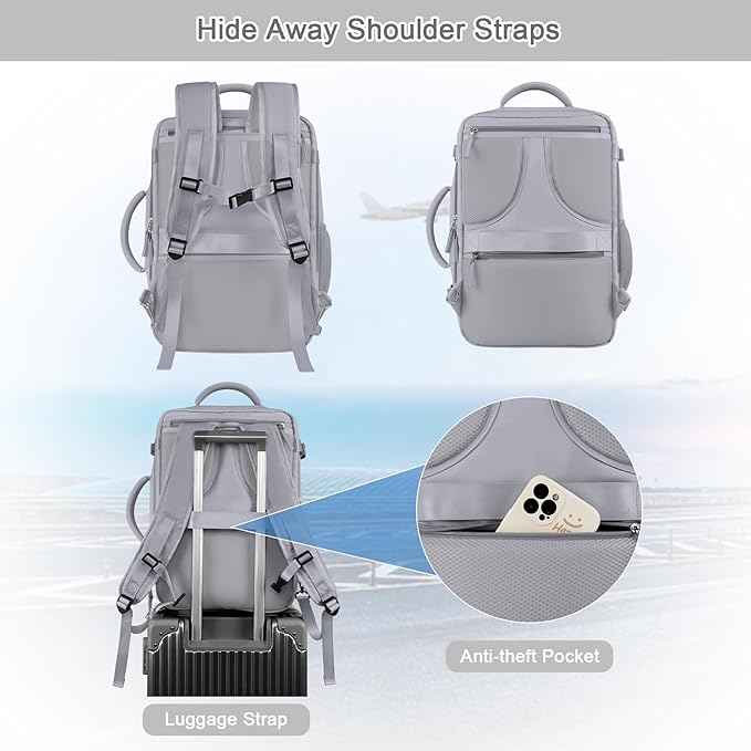 Travel Backpack for Women & Men, 40L Carry-On, 17-Inch Laptop, Waterproof, College Bookbag, Flight Approved
