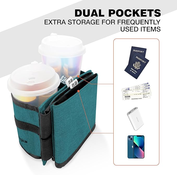 Luggage Travel Cup Holder Attachment. Hands-Free Drink Carrier for Coffee Mugs & Tumblers, Fits Suitcase & Roll-On Handles. Must-Pack Travel Accessory, Gift for Flight Attendants & Travelers