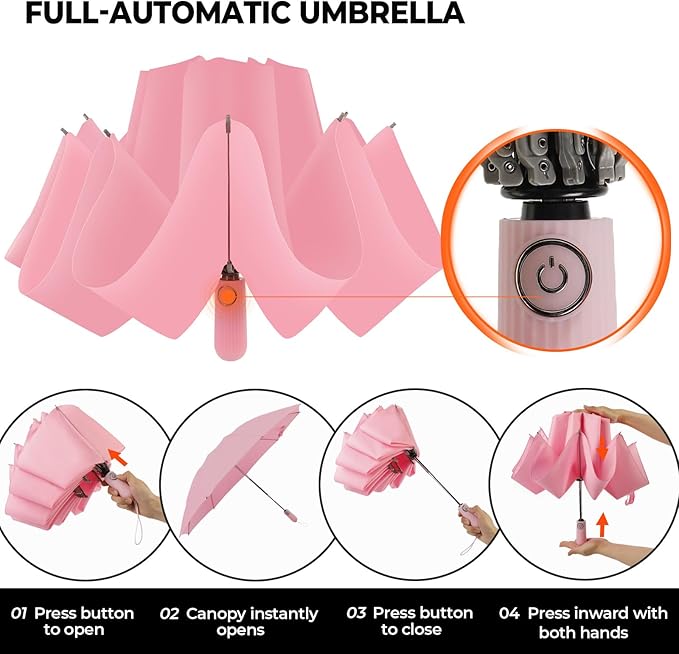 ZDSSM Compact Inverted Travel Umbrella, Automatic Open Close, 9-Rib 46 Inch Windproof Umbrella, Waterproof UPF 50+, Portable Umbrellas for Men, Women, Travel, and Daily Use