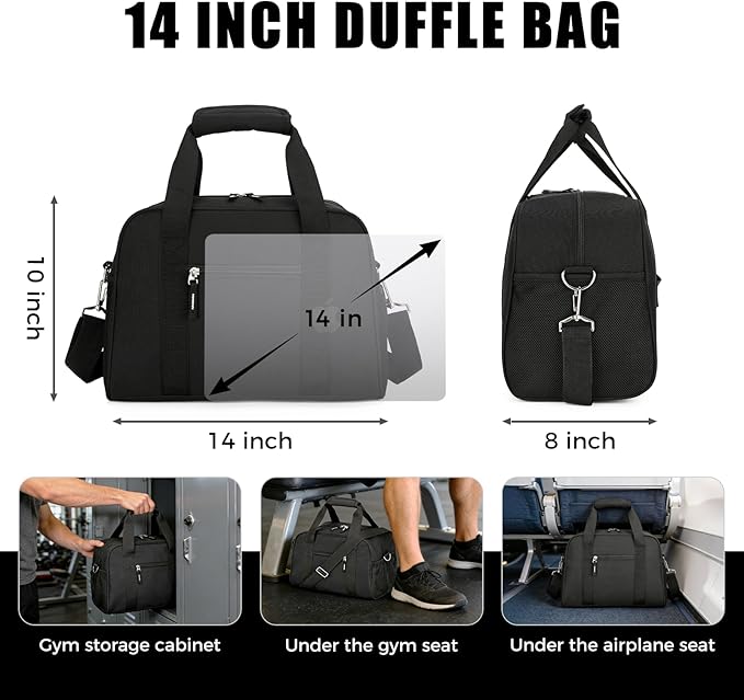 SeaRock 14 inch Small Gym Bag for Men & Women, Mini Duffle Bag for Travel Sports, Lightweight Carry On Duffel Bag, Black