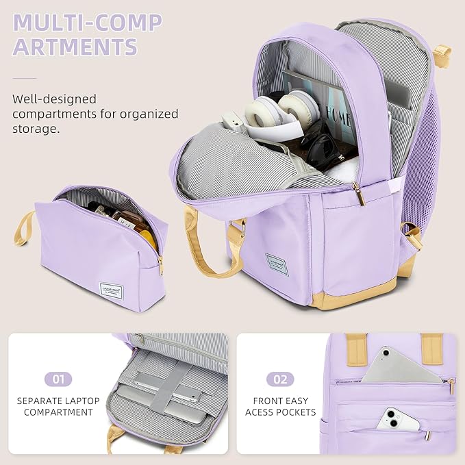 LARVENDER Luggage Sets 3 Piece Expandable Carry on Luggage 22x14x9 Airline Approved Hardshell Suitcase with Wheels TSA Lock, Lightweight Suitcase Set for Women with Travel Backpack, Lavender