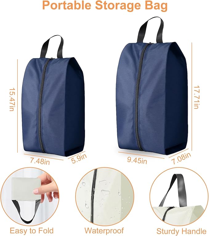 Shoe Bags for Travel Holds 3 Pair of Shoes, Travel Shoe Bag with 3 Layers Compartments, Waterproof & Washable, Navy