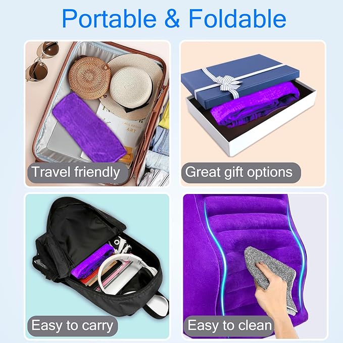 Inflatable Wedge Pillow for Traveling, Lightweight Wedge Pillow for Acid Reflux Relief, Portable Pillow Wedges for Sleeping, Blow Up Travel Pillow for Camping, Back Lumbar Support