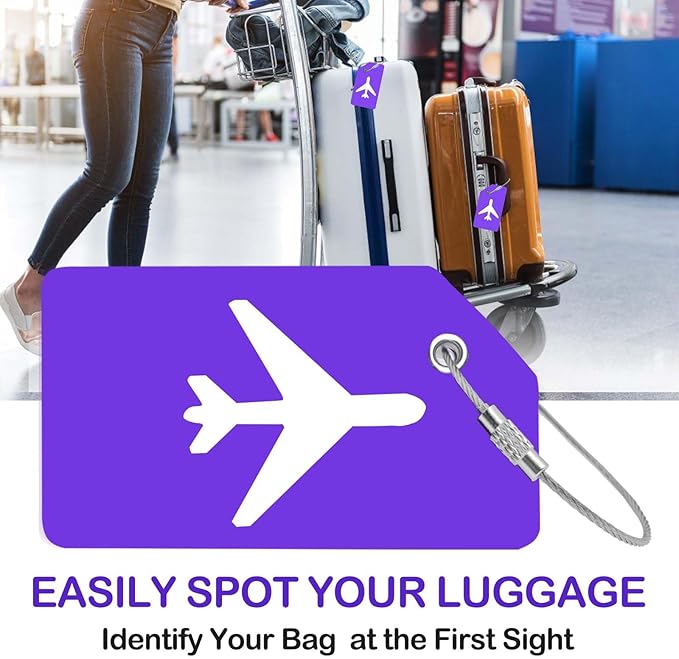 Luggage Tags for Suitcases, Quickly Spot 8Pcs Luggage Identifier Tags, Travel Essentials Accessories Name Tags for Backpacks, Suitcases, Travel Bags, Baggage, Cruise - Flexible Silicone (Purple)