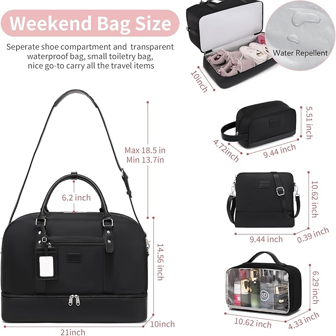 Wogarl Weekender Bags for Women Large Overnight Bag Weekend Travel Duffel Bag Carry on Shoulder with Shoe Compartment Toiletry Bag for Travel Business Gym