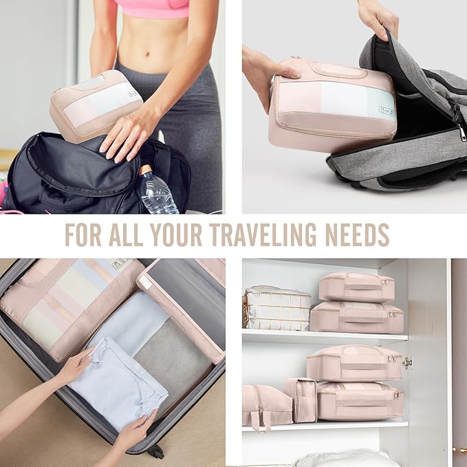 Veken 10 Set Packing Cubes for Travel, Beach Vacation Essentials Accessories for Cruise Ship, Suitcase Organizer Bags for Luggage with Hanging Toiletry & Shoe Bag, Birthday Gifts for Women Mom Her
