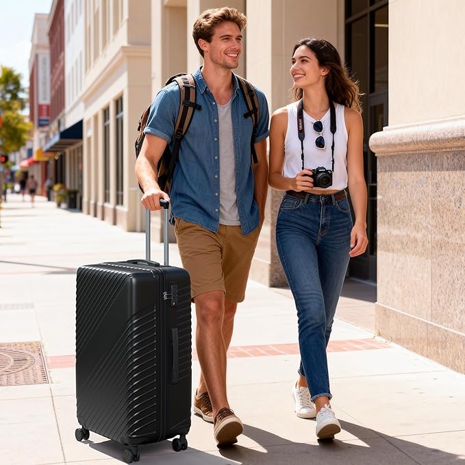 24 Inch Checked Luggage, ABS Hardside Suitcase with Spinner Wheels, Lightweight Medium Luggage with TSA Lock for Women and Men, Expandable Travel Suitcase for Business, Road Trips & Family Vacations