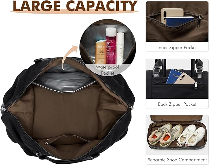 S-ZONE Weekender Bags for Women and Men Travel Duffel Bags with Shoe Compartment Overnight Carry on Duffle Tote Bag