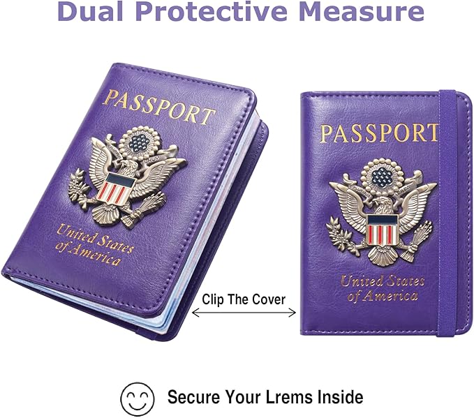 Premium Passport Holder for Travel, RFID Blocking Passport Cover Slim, Durable & Travel-Friendly, Passport Wallet Keep Your Documents Safe & Organized (Purple)