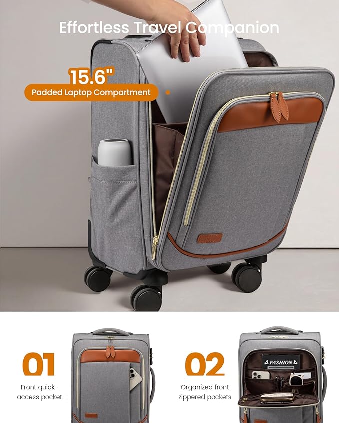 LOVEVOOK 4 Pcs Carry On Luggage 22x14x9 Airline Approved 20 Inch Underseat Carry on Suitcase for Women Men Softside Travel Luggage with Spinner Wheels and TSA Lock