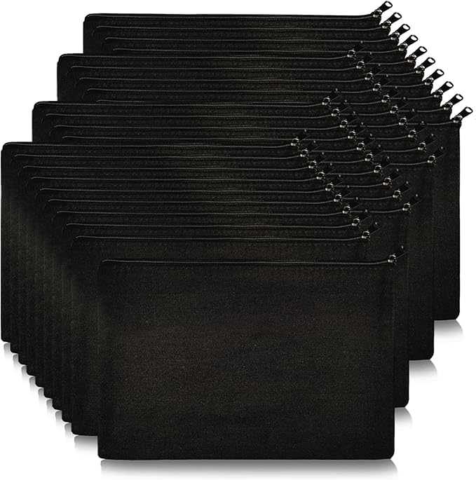 Koolmox Bulk 40 Pack Makeup Bags, 9x7 Large Plain Black Canvas Pouch with Zipper, Cotton Cosmetic Bags Wholesale for Paint, Heat Transfer Print, Craft, Draw, Decoration, Pen Case