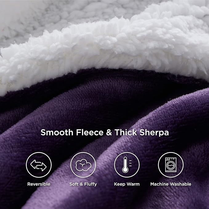 Bedsure GentleSoft Sherpa Fleece Throw Blanket for Couch, Non-Heated, Thick and Warm Throw Gifts for Women and Girls, Soft Fuzzy Plush Blanket for Winter, Purple, 50x60 Inches