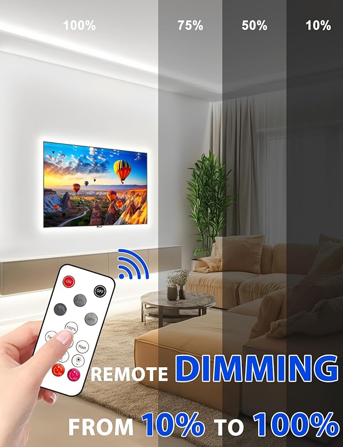 Lamomo COB LED Strip Lights, 32.8Ft White Dimmable Self-Adhesive Led Rope Light with Remote, Flexible Cuttable Waterproof 6000K Silicone Neon Tape Light for Bedroom,Indoor, Cabinet, 10mm Width