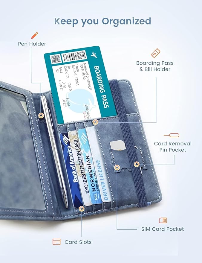 Passport Holder Passport Case Travel Wallet with Vaccination Card Holder Passport Cover with RFID Blocking Clear Pocket For Photo