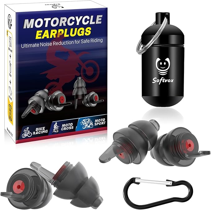 Motorcycle Ear Plugs 2 Pairs, Wind Noise Reduction & Prevent Hearing Damage, Comfortable Reusable Earplugs for Motorsports, Touring, Racing, Riding, Shooting, 2 Sizes Fit All Ear-Canal, 25 dB Earbuds